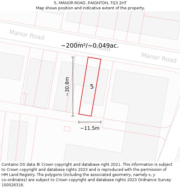 5, MANOR ROAD, PAIGNTON, TQ3 2HT: Plot and title map