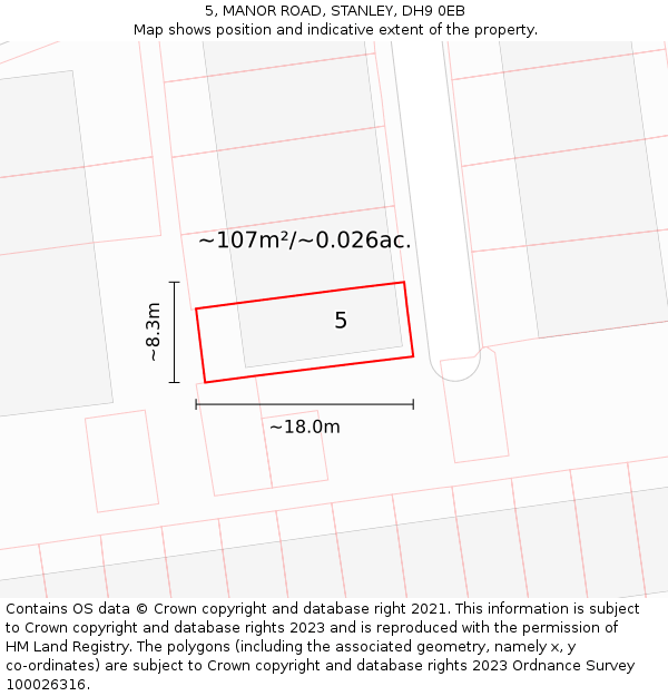 5, MANOR ROAD, STANLEY, DH9 0EB: Plot and title map