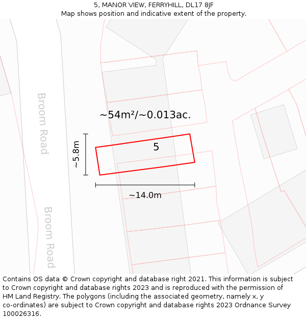 5, MANOR VIEW, FERRYHILL, DL17 8JF: Plot and title map