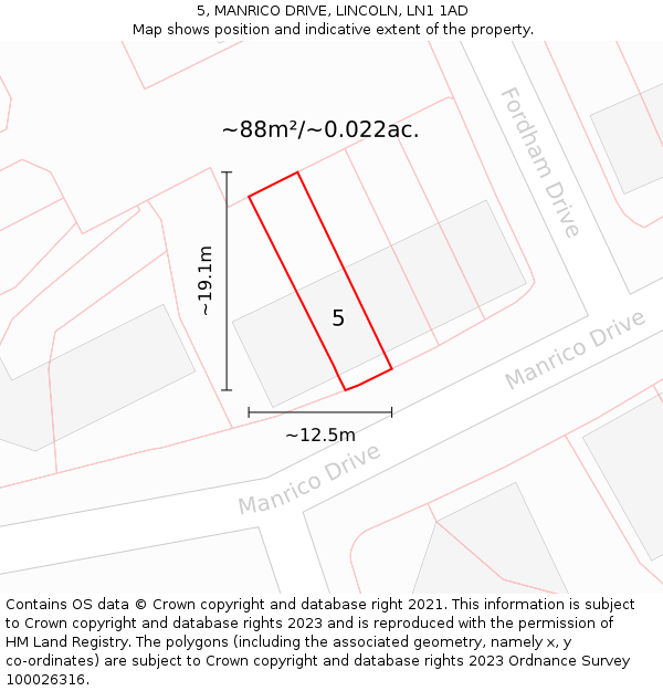 5, MANRICO DRIVE, LINCOLN, LN1 1AD: Plot and title map