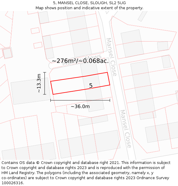 5, MANSEL CLOSE, SLOUGH, SL2 5UG: Plot and title map