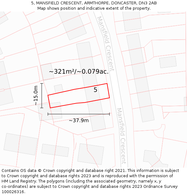 5, MANSFIELD CRESCENT, ARMTHORPE, DONCASTER, DN3 2AB: Plot and title map