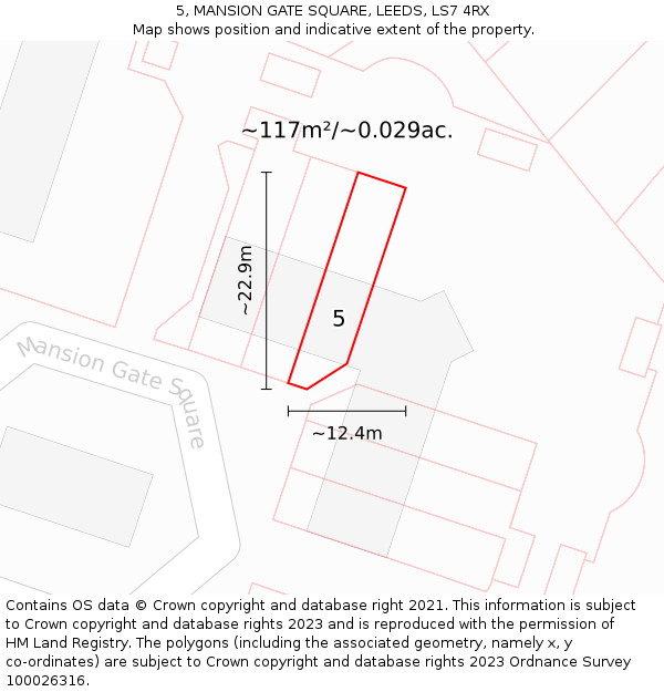 5, MANSION GATE SQUARE, LEEDS, LS7 4RX: Plot and title map