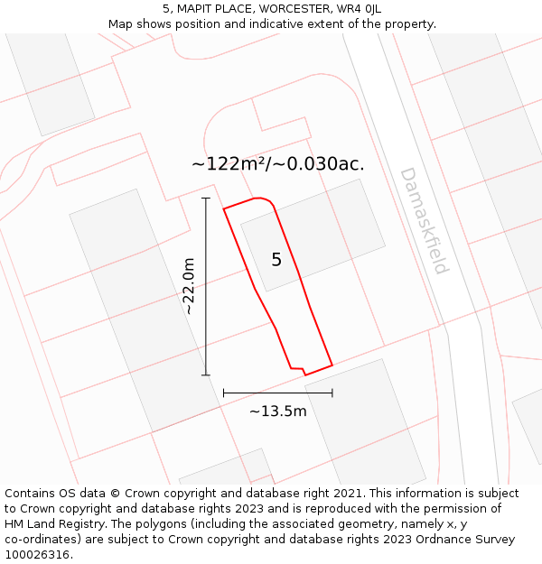 5, MAPIT PLACE, WORCESTER, WR4 0JL: Plot and title map