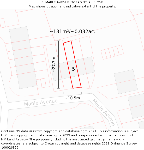 5, MAPLE AVENUE, TORPOINT, PL11 2NE: Plot and title map