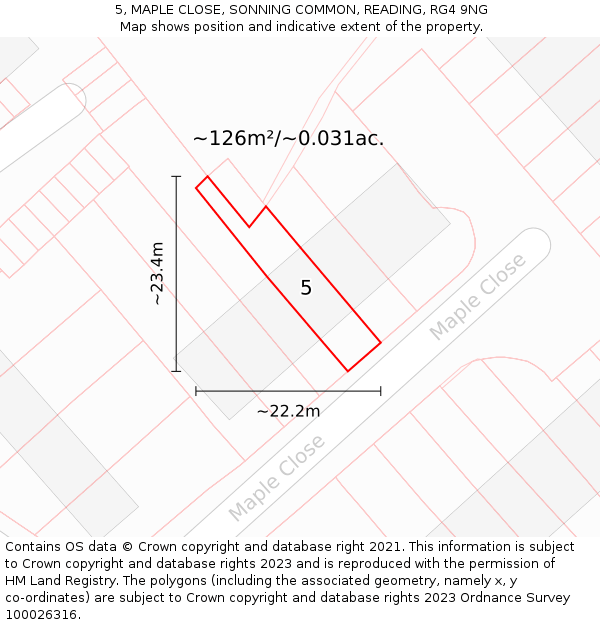 5, MAPLE CLOSE, SONNING COMMON, READING, RG4 9NG: Plot and title map