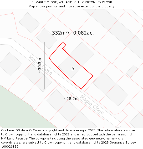 5, MAPLE CLOSE, WILLAND, CULLOMPTON, EX15 2SP: Plot and title map