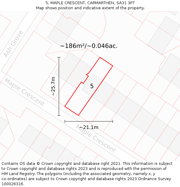5, MAPLE CRESCENT, CARMARTHEN, SA31 3PT: Plot and title map