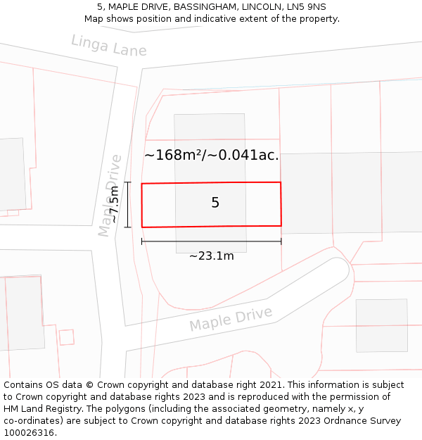 5, MAPLE DRIVE, BASSINGHAM, LINCOLN, LN5 9NS: Plot and title map