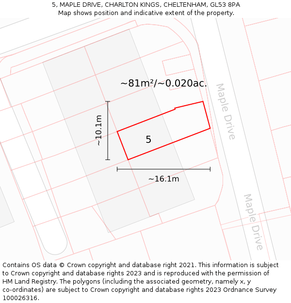 5, MAPLE DRIVE, CHARLTON KINGS, CHELTENHAM, GL53 8PA: Plot and title map