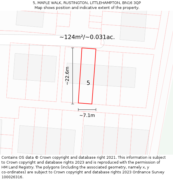 5, MAPLE WALK, RUSTINGTON, LITTLEHAMPTON, BN16 3QP: Plot and title map