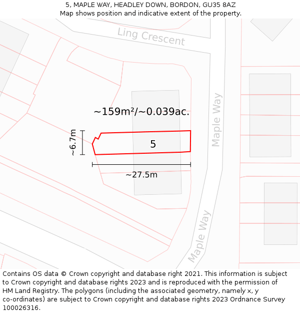5, MAPLE WAY, HEADLEY DOWN, BORDON, GU35 8AZ: Plot and title map