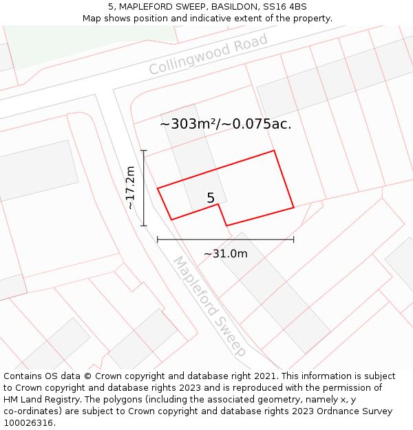 5, MAPLEFORD SWEEP, BASILDON, SS16 4BS: Plot and title map