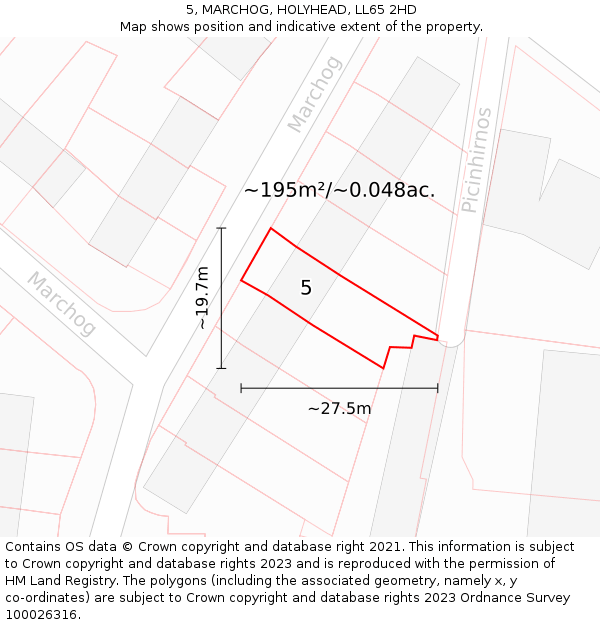 5, MARCHOG, HOLYHEAD, LL65 2HD: Plot and title map