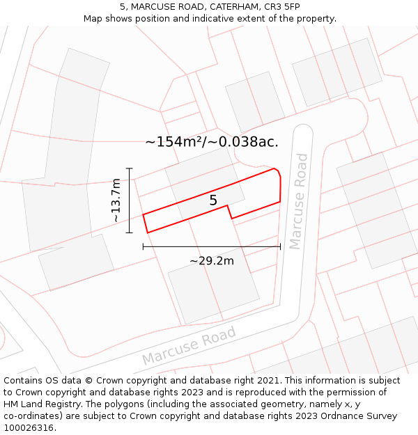 5, MARCUSE ROAD, CATERHAM, CR3 5FP: Plot and title map