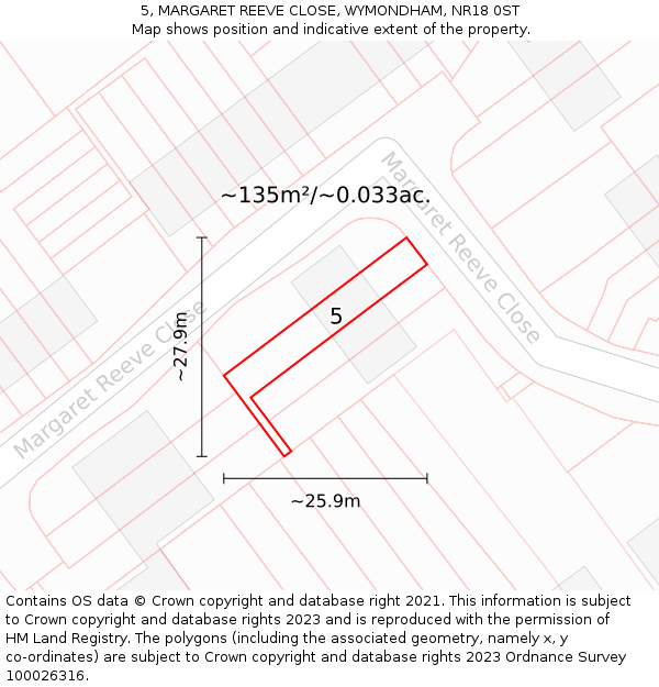 5, MARGARET REEVE CLOSE, WYMONDHAM, NR18 0ST: Plot and title map