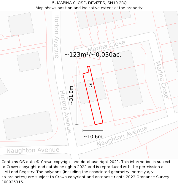 5, MARINA CLOSE, DEVIZES, SN10 2RQ: Plot and title map