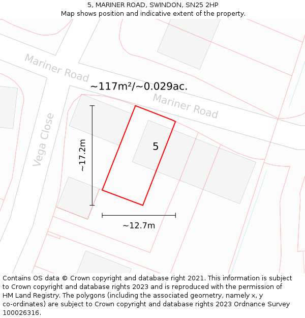 5, MARINER ROAD, SWINDON, SN25 2HP: Plot and title map