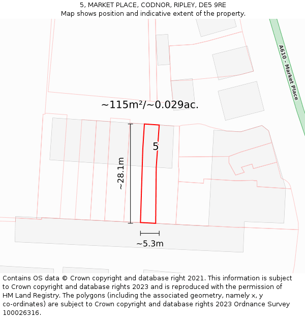 5, MARKET PLACE, CODNOR, RIPLEY, DE5 9RE: Plot and title map