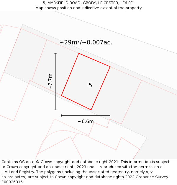 5, MARKFIELD ROAD, GROBY, LEICESTER, LE6 0FL: Plot and title map