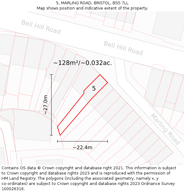 5, MARLING ROAD, BRISTOL, BS5 7LL: Plot and title map