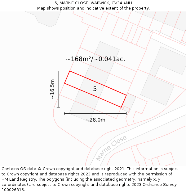 5, MARNE CLOSE, WARWICK, CV34 4NH: Plot and title map