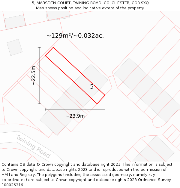 5, MARSDEN COURT, TWINING ROAD, COLCHESTER, CO3 9XQ: Plot and title map