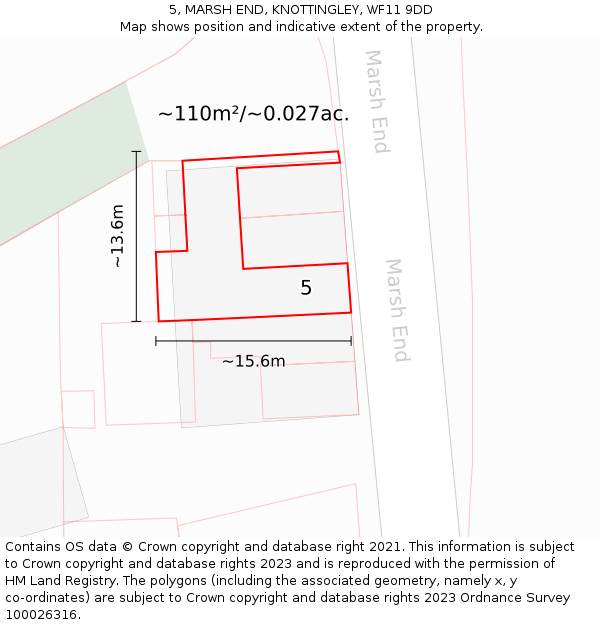 5, MARSH END, KNOTTINGLEY, WF11 9DD: Plot and title map