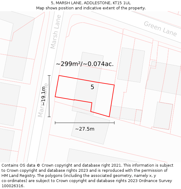 5, MARSH LANE, ADDLESTONE, KT15 1UL: Plot and title map