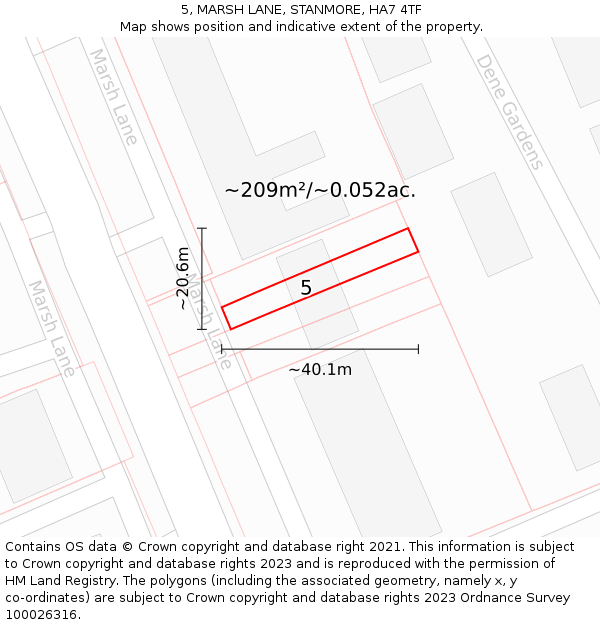 5, MARSH LANE, STANMORE, HA7 4TF: Plot and title map