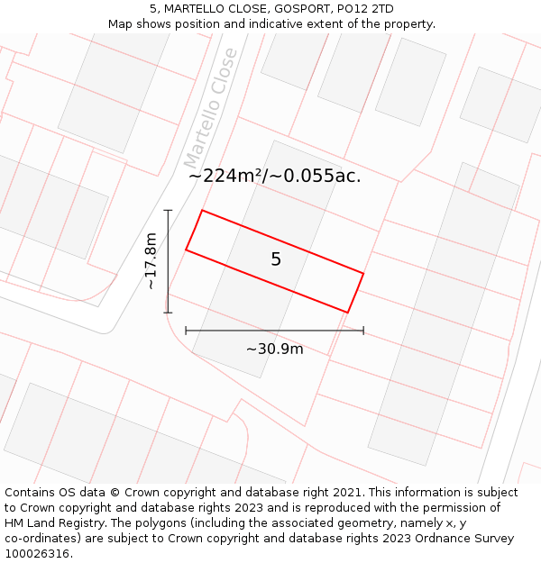 5, MARTELLO CLOSE, GOSPORT, PO12 2TD: Plot and title map