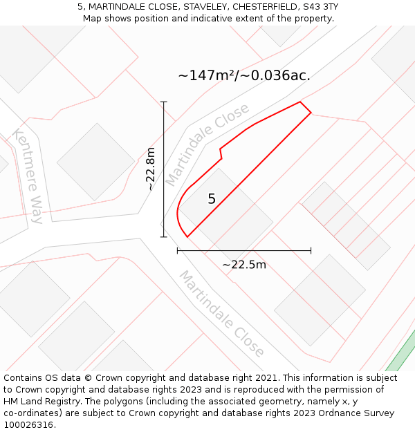 5, MARTINDALE CLOSE, STAVELEY, CHESTERFIELD, S43 3TY: Plot and title map
