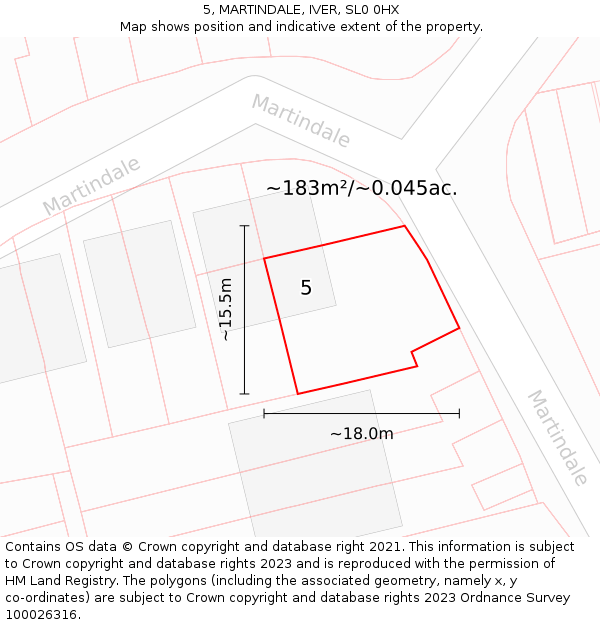 5, MARTINDALE, IVER, SL0 0HX: Plot and title map