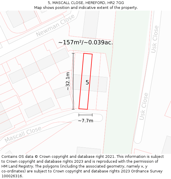 5, MASCALL CLOSE, HEREFORD, HR2 7GG: Plot and title map