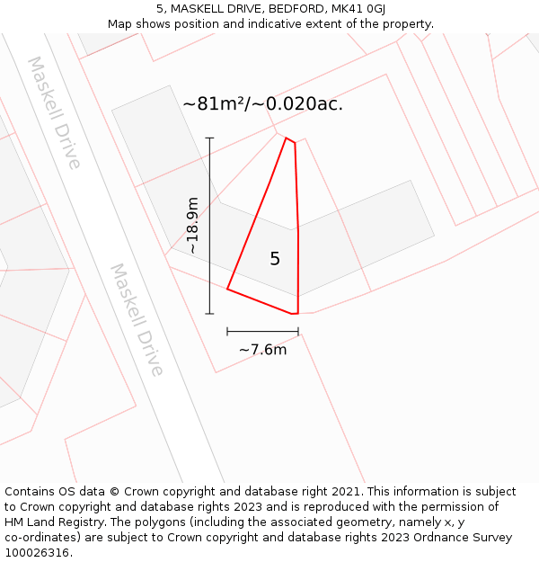 5, MASKELL DRIVE, BEDFORD, MK41 0GJ: Plot and title map