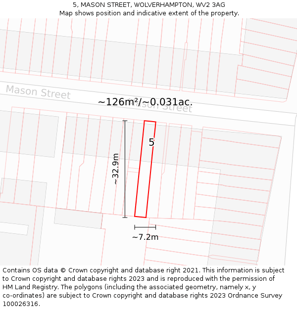 5, MASON STREET, WOLVERHAMPTON, WV2 3AG: Plot and title map