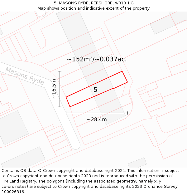 5, MASONS RYDE, PERSHORE, WR10 1JG: Plot and title map