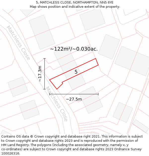 5, MATCHLESS CLOSE, NORTHAMPTON, NN5 6YE: Plot and title map