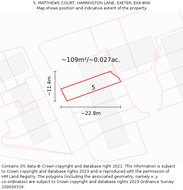 5, MATTHEWS COURT, HARRINGTON LANE, EXETER, EX4 8NX: Plot and title map