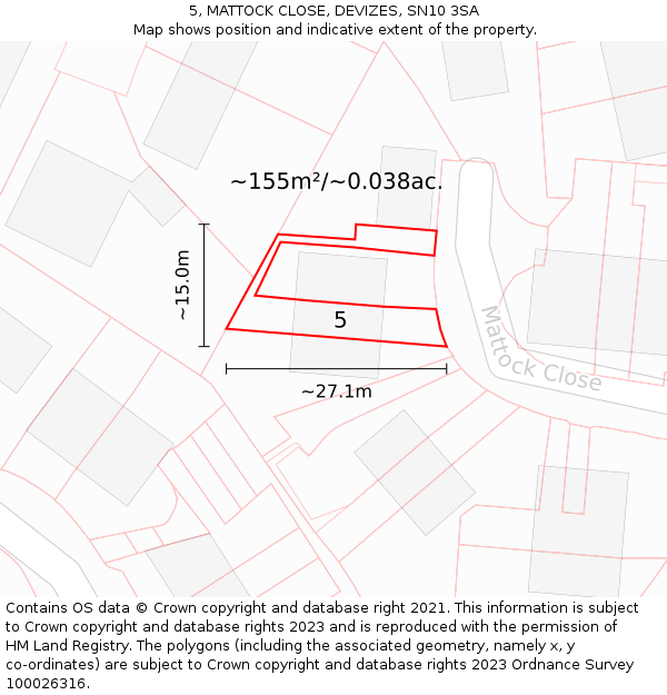 5, MATTOCK CLOSE, DEVIZES, SN10 3SA: Plot and title map