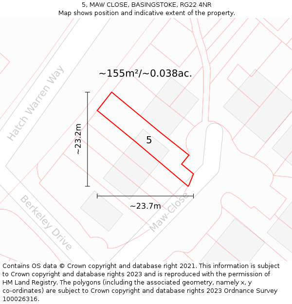 5, MAW CLOSE, BASINGSTOKE, RG22 4NR: Plot and title map