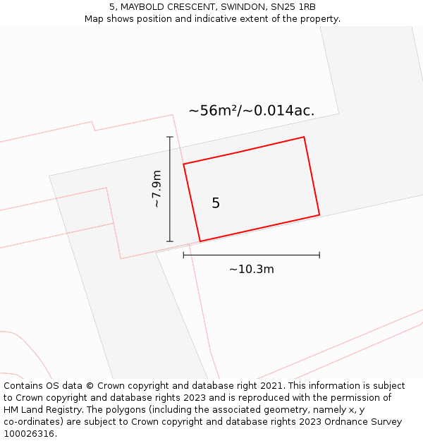 5, MAYBOLD CRESCENT, SWINDON, SN25 1RB: Plot and title map