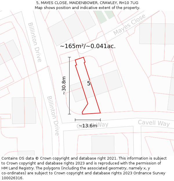 5, MAYES CLOSE, MAIDENBOWER, CRAWLEY, RH10 7UG: Plot and title map