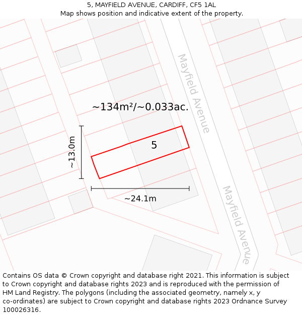 5, MAYFIELD AVENUE, CARDIFF, CF5 1AL: Plot and title map