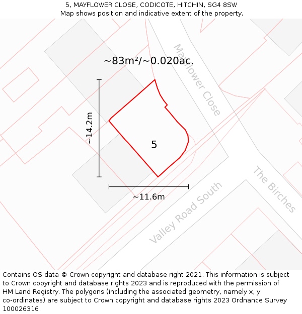 5, MAYFLOWER CLOSE, CODICOTE, HITCHIN, SG4 8SW: Plot and title map