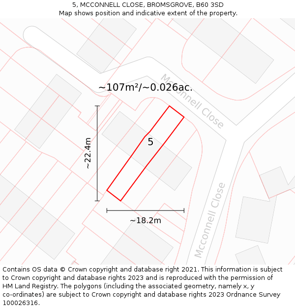 5, MCCONNELL CLOSE, BROMSGROVE, B60 3SD: Plot and title map