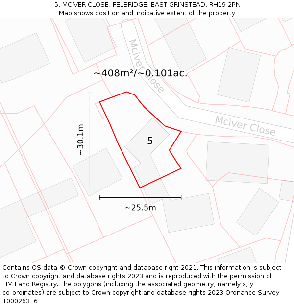5, MCIVER CLOSE, FELBRIDGE, EAST GRINSTEAD, RH19 2PN: Plot and title map