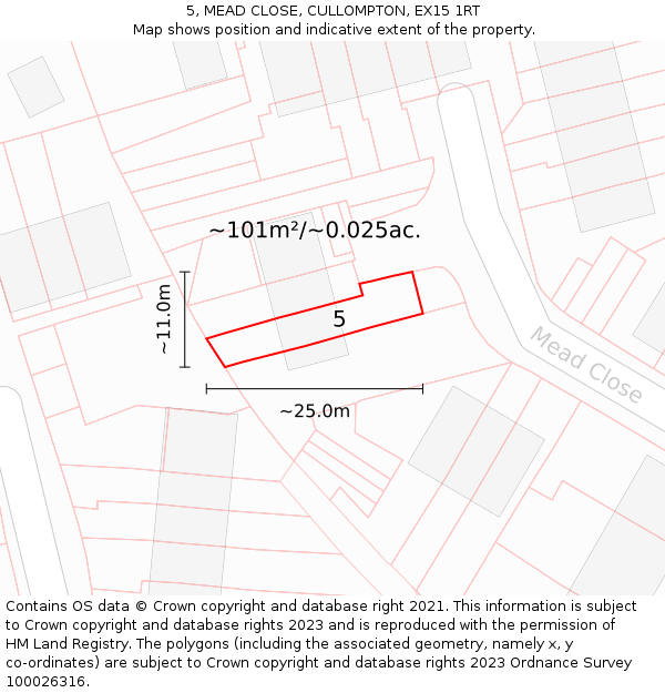 5, MEAD CLOSE, CULLOMPTON, EX15 1RT: Plot and title map