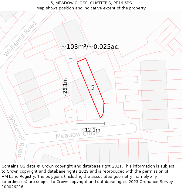 5, MEADOW CLOSE, CHATTERIS, PE16 6PS: Plot and title map