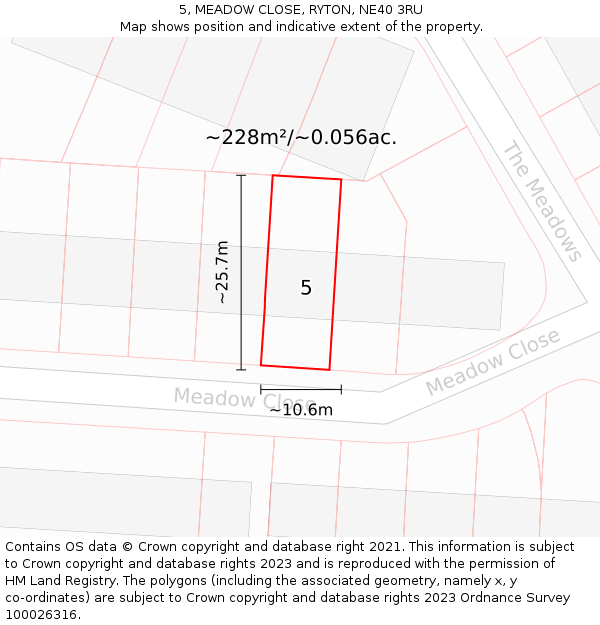 5, MEADOW CLOSE, RYTON, NE40 3RU: Plot and title map
